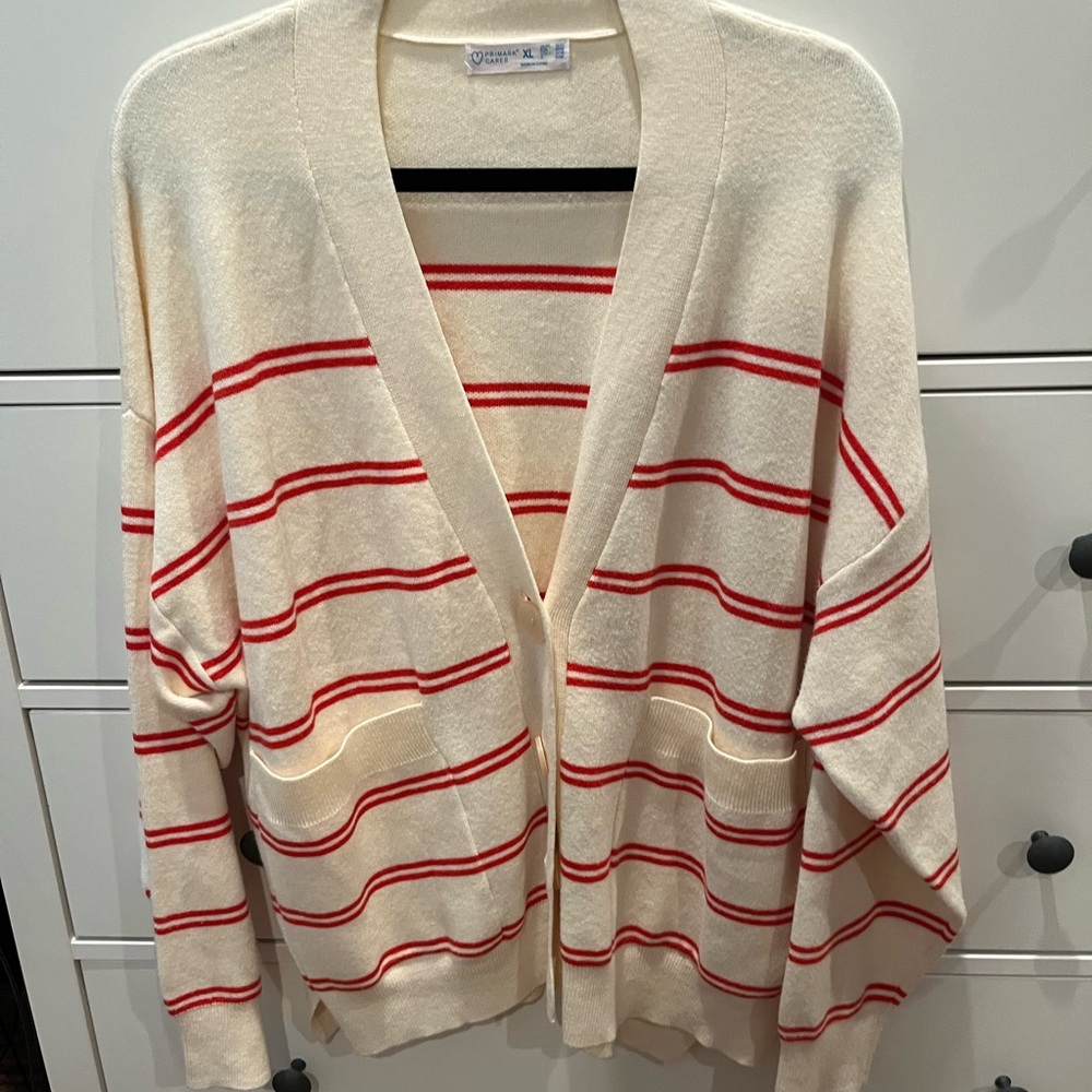 Charter Club Cream and Red Cardigan Sweater